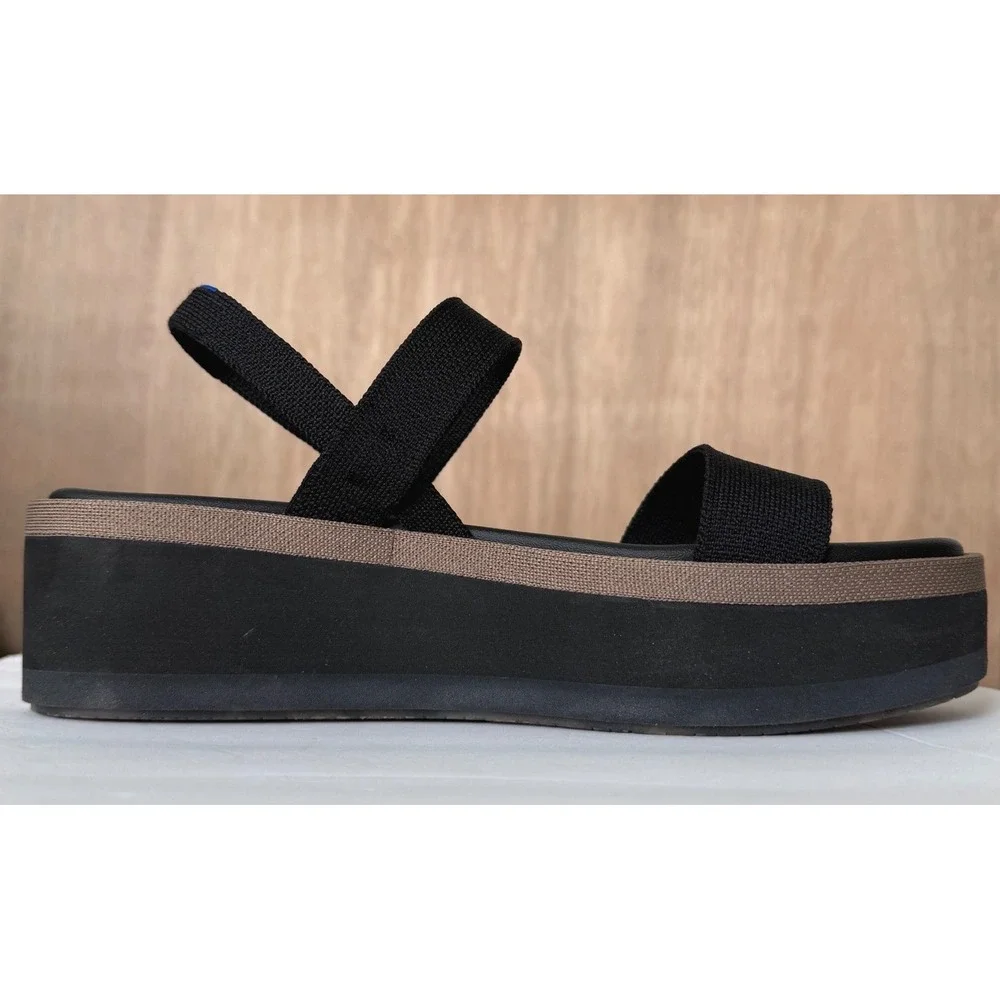 Rothy's Womens The Lightweight Wedge Sandals Black Size 9 NEW Platform Slingback